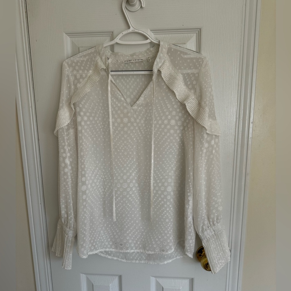 Violet + Claire White Sheer Polka Dot Blouse - Medium